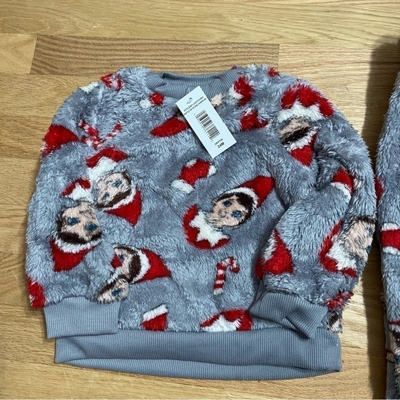Elf on the Shelf Fuzzy Pajama Set NEW 24 Months Gray Red Christmas Two Piece - Picture 3 of 6